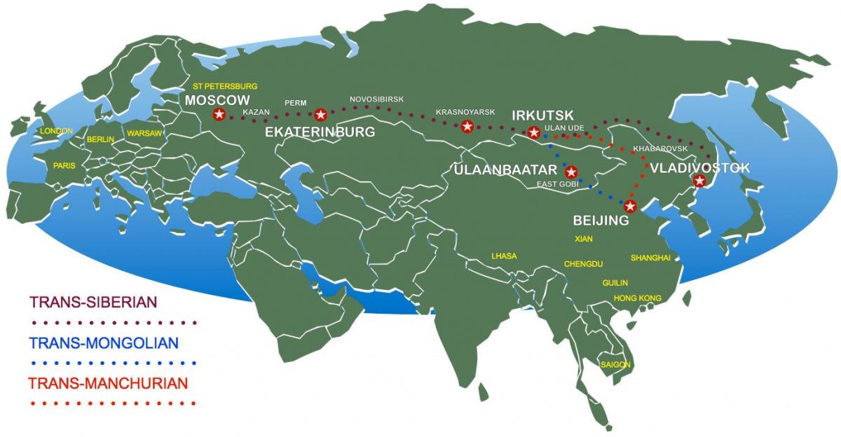Бээжин-Москвагийн галт тэрэгний замын газрын зураг нь